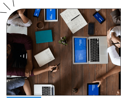 Business professionals working with technology