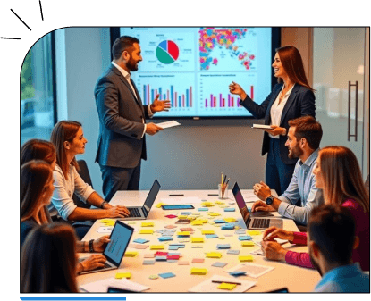 Business professionals working with technology